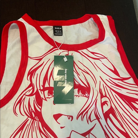 #** 027= Red and White Anime Graphic Crop Top - Picture 6 of 6